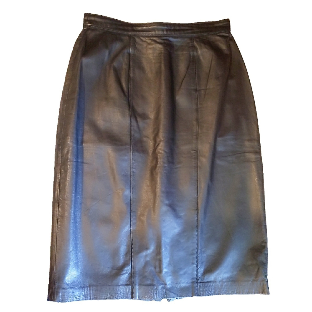 Vintage Black Soft Leather Pencil Skirt